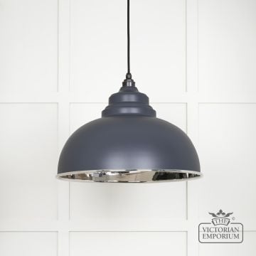Harlow pendant light in smooth nickel with Slate exterior
