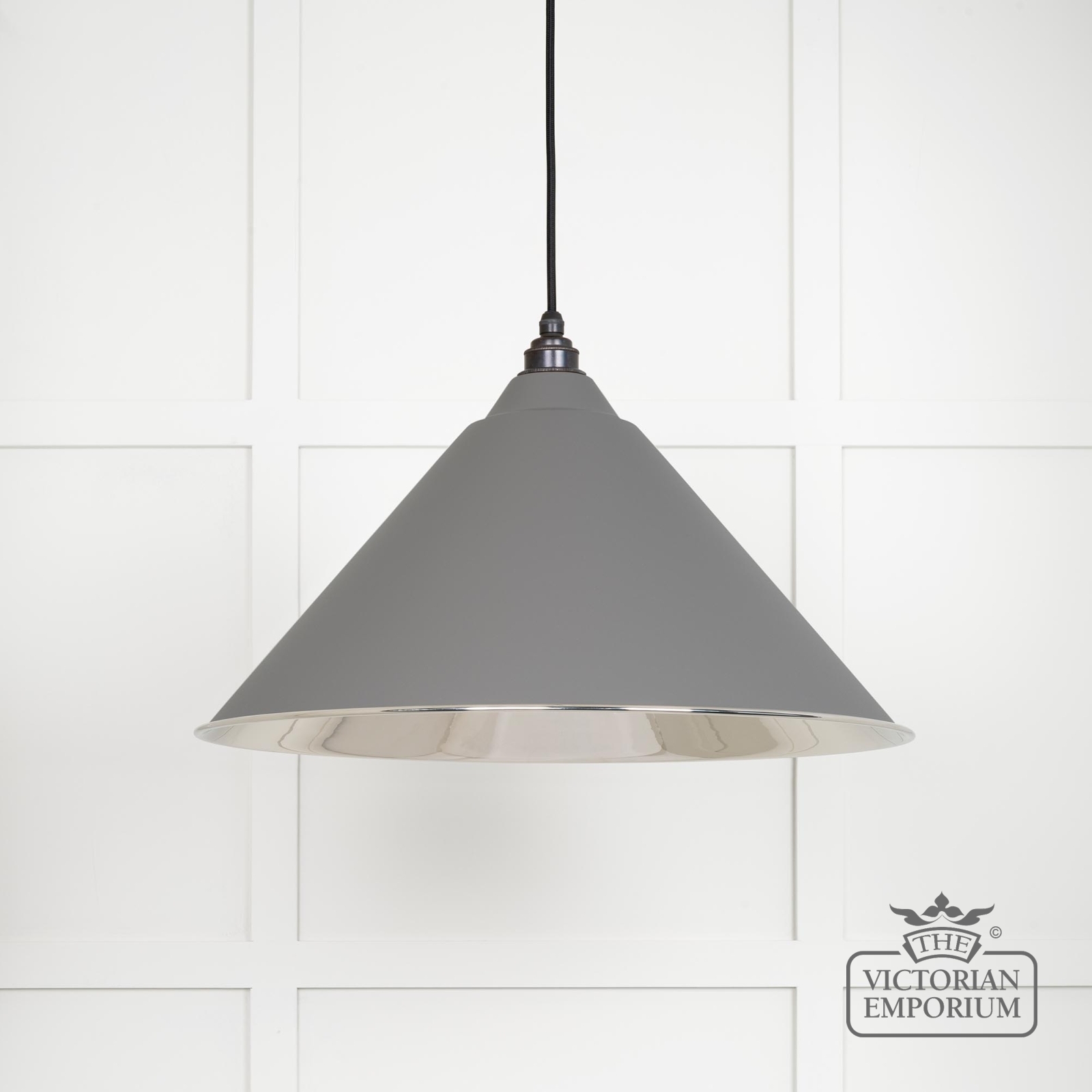 Hockliffe Pendant Light in Smooth Nickel and Bluff Exterior