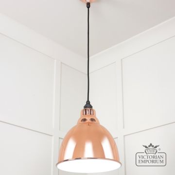 Brindle Pendant Light In Smooth Copper With White Gloss Interior 49507 2 L