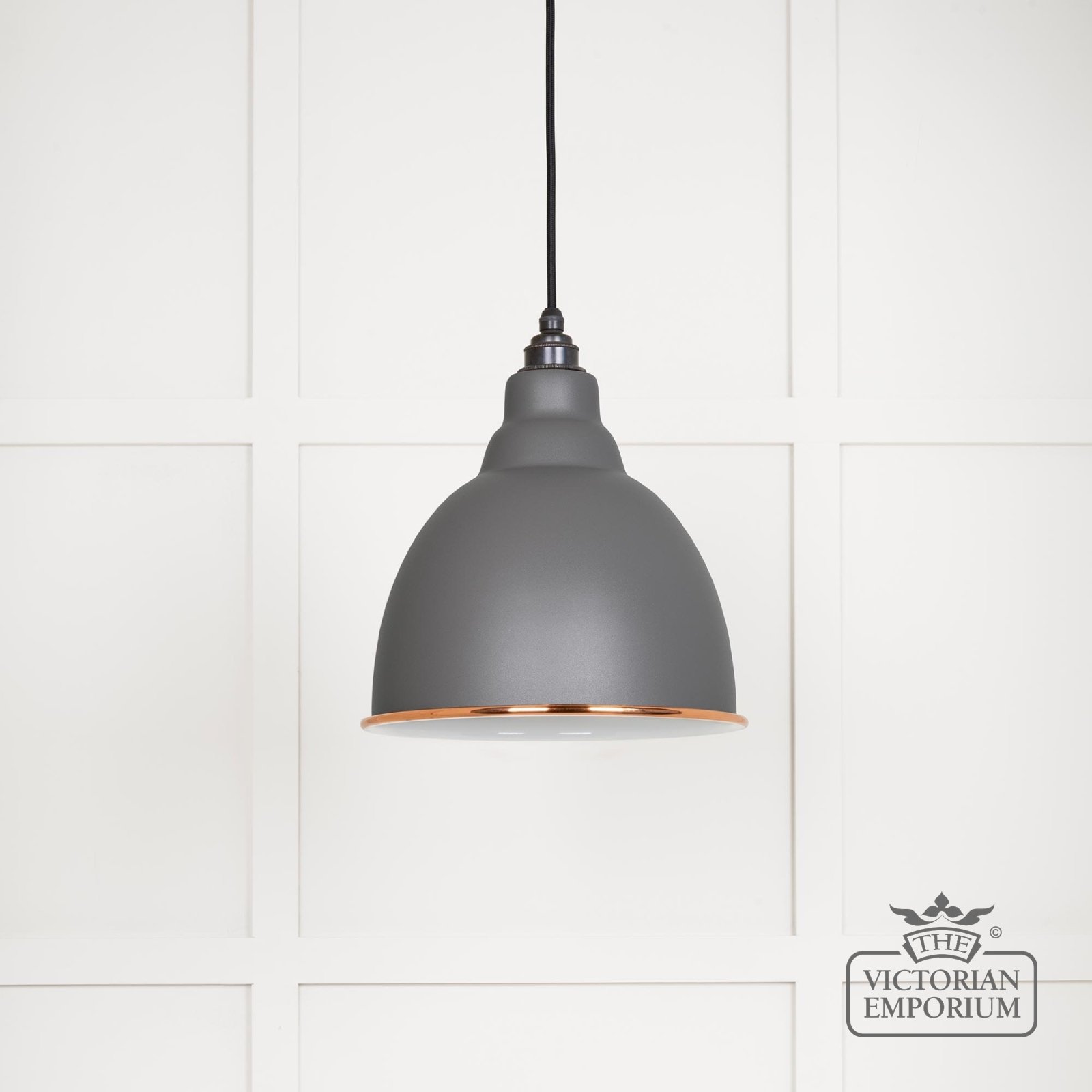 Brindle pendant light in Bluff with white gloss interior