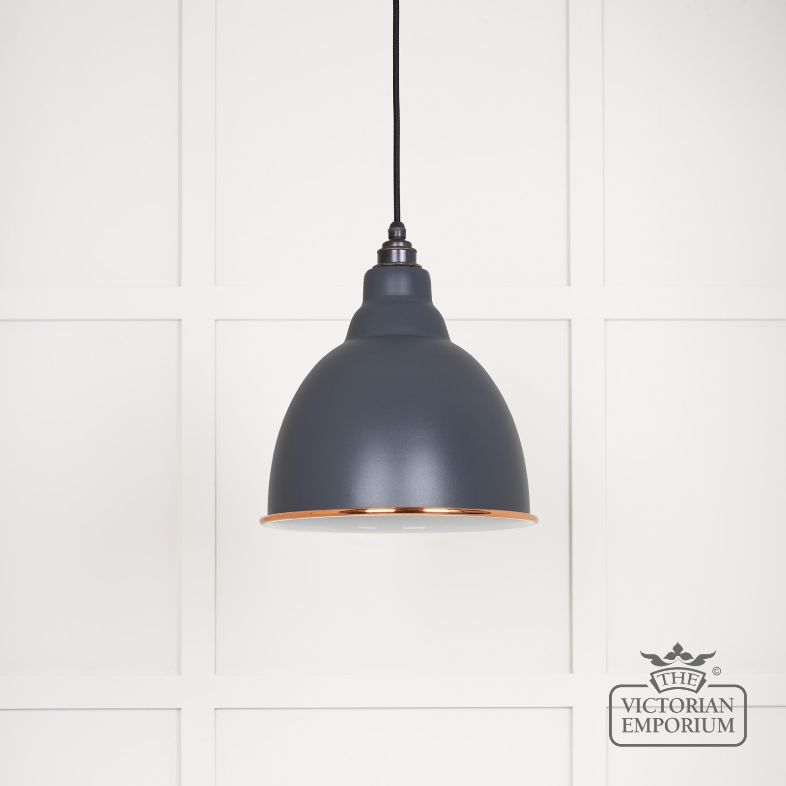 Brindle pendant light in Slate with white gloss interior