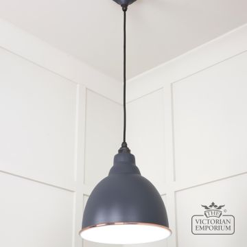 Brindle Pendant Light In Slate With White Gloss Interior 49507sl 2 L