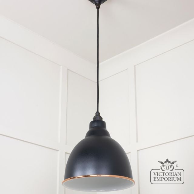 Brindle Pendant Light In Black With White Gloss Interior 49507eb 3 L