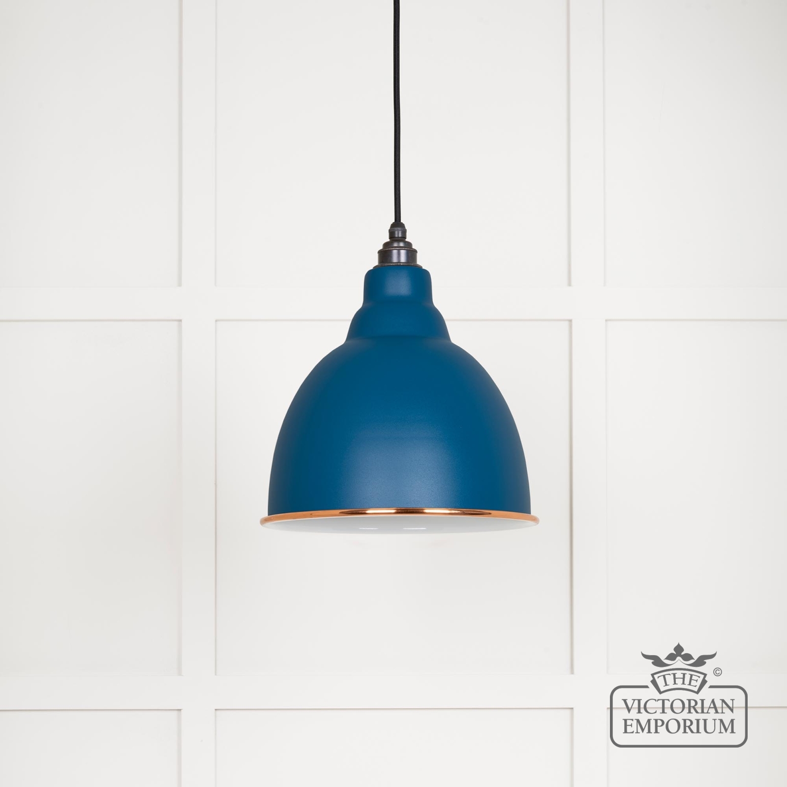 Brindle pendant light in Upstream with white gloss interior