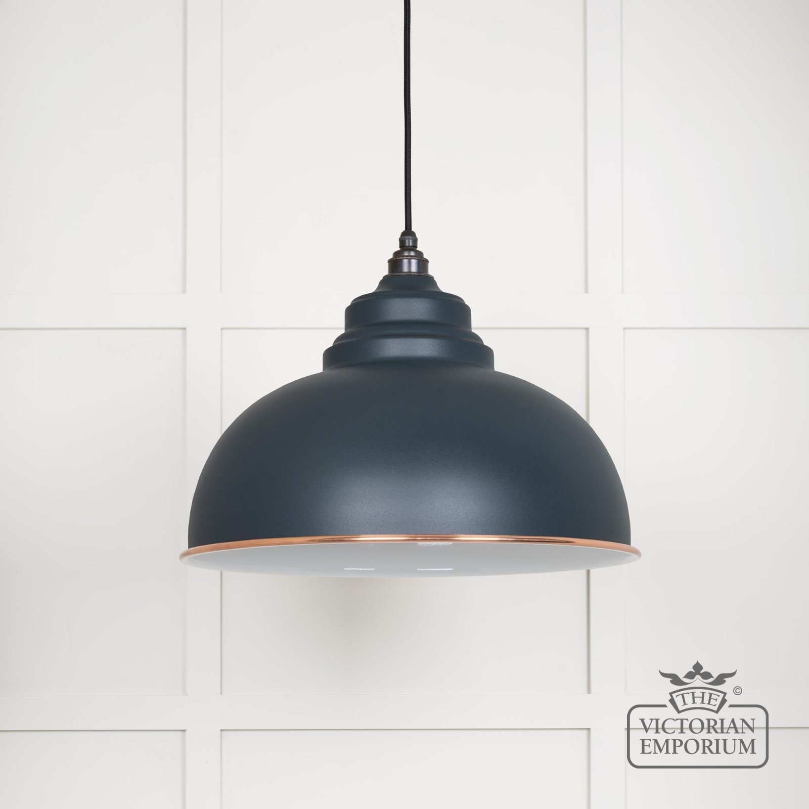 Harlow pendant light in Soot with white gloss interior
