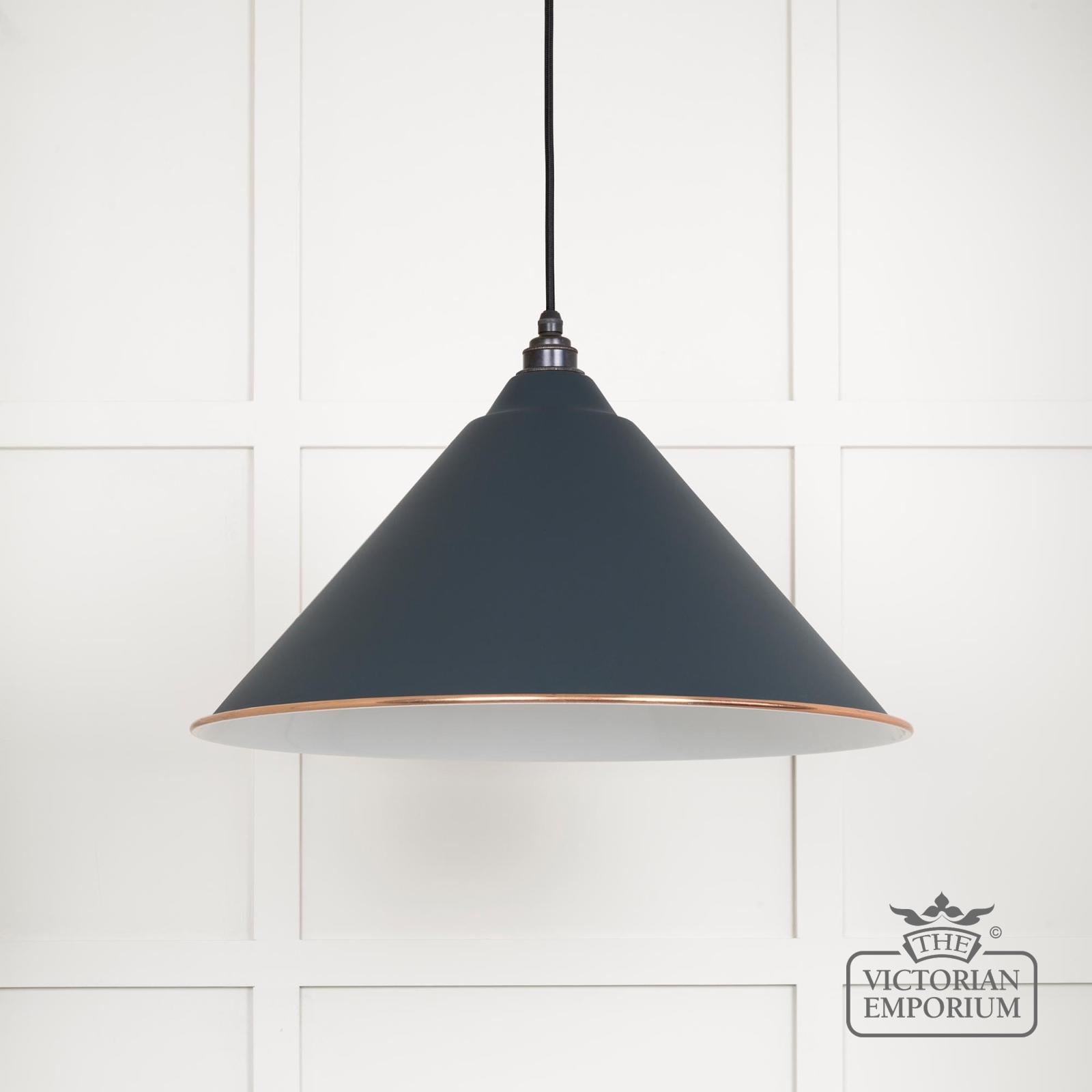 Hockliffe pendant light in Soot and White gloss interior