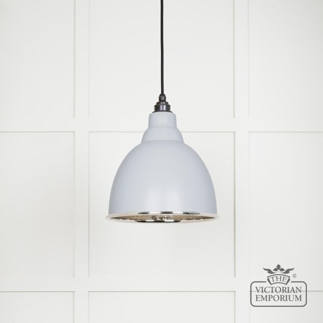 Brindle Pendant Light in Birch with Hammered Nickel Interior