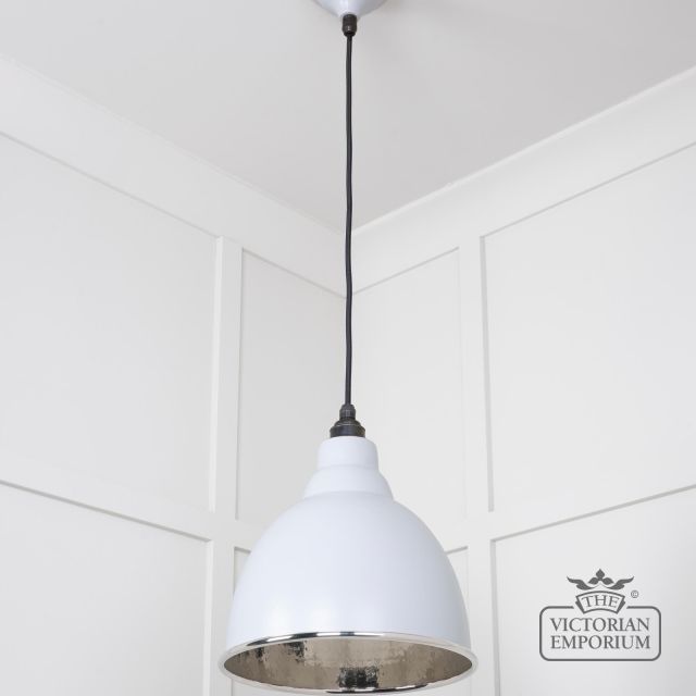 Brindle Pendant Light In Birch With Hammered Nickel Interior 49511bi 3 L