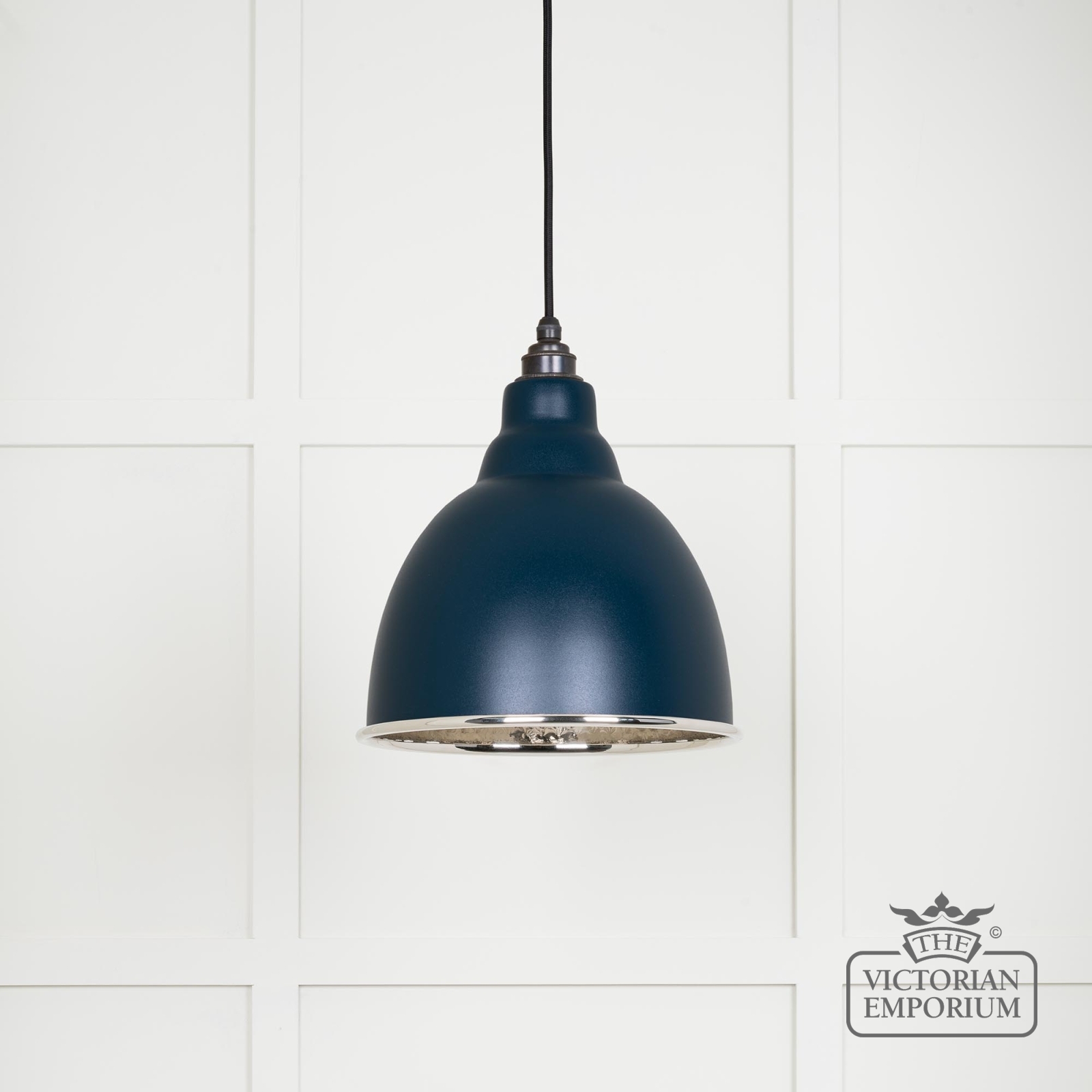 Brindle Pendant Light in Dusk with Hammered Nickel Interior