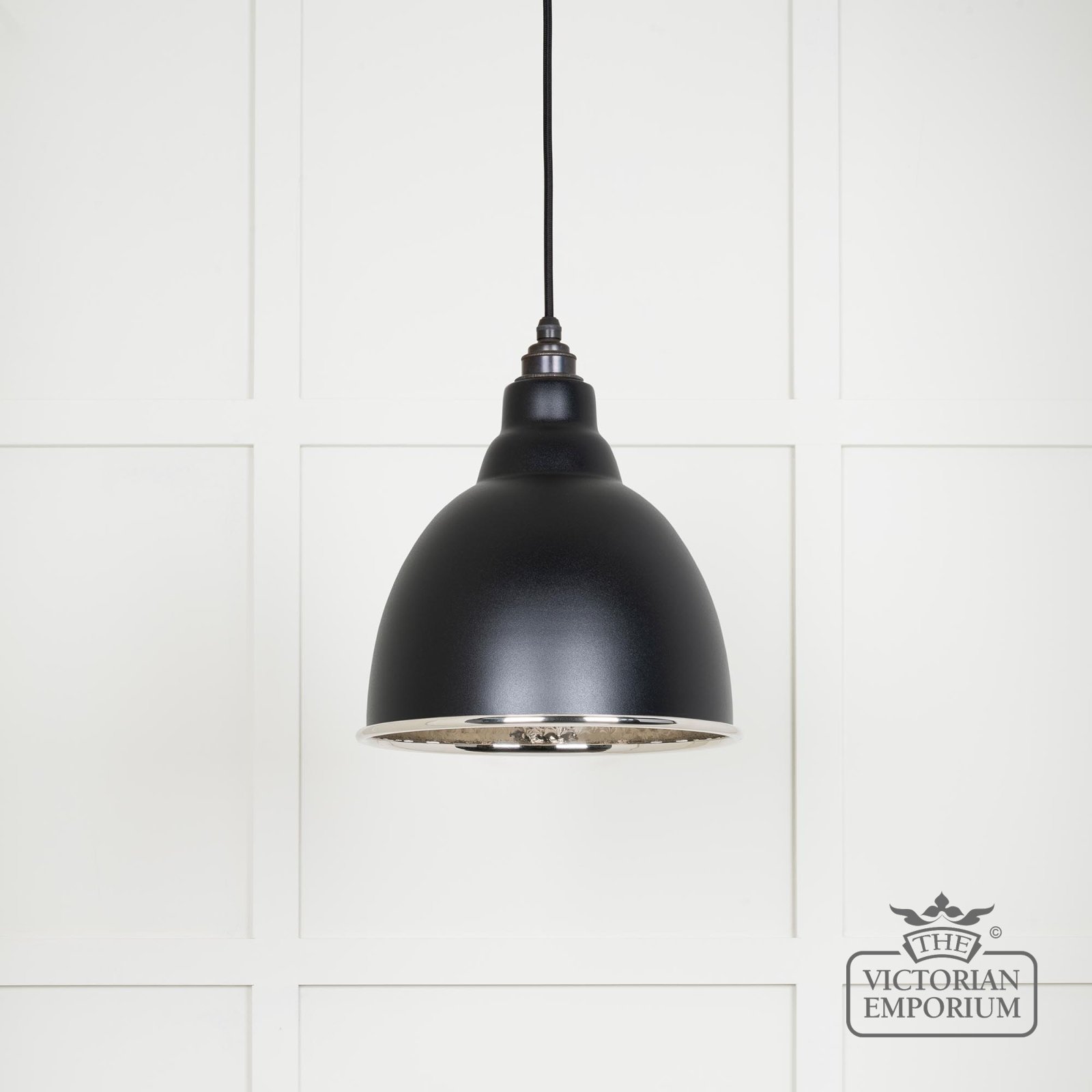 Brindle pendant light in Black with hammered nickel interior
