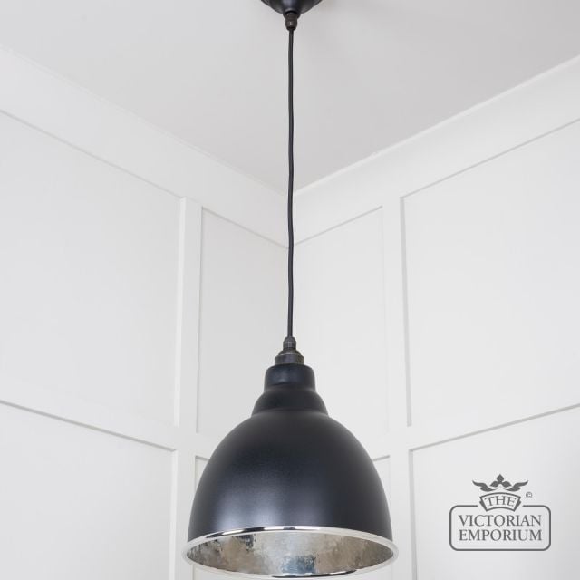 Brindle Pendant Light In Black With Hammered Nickel Interior 49511eb 2 L