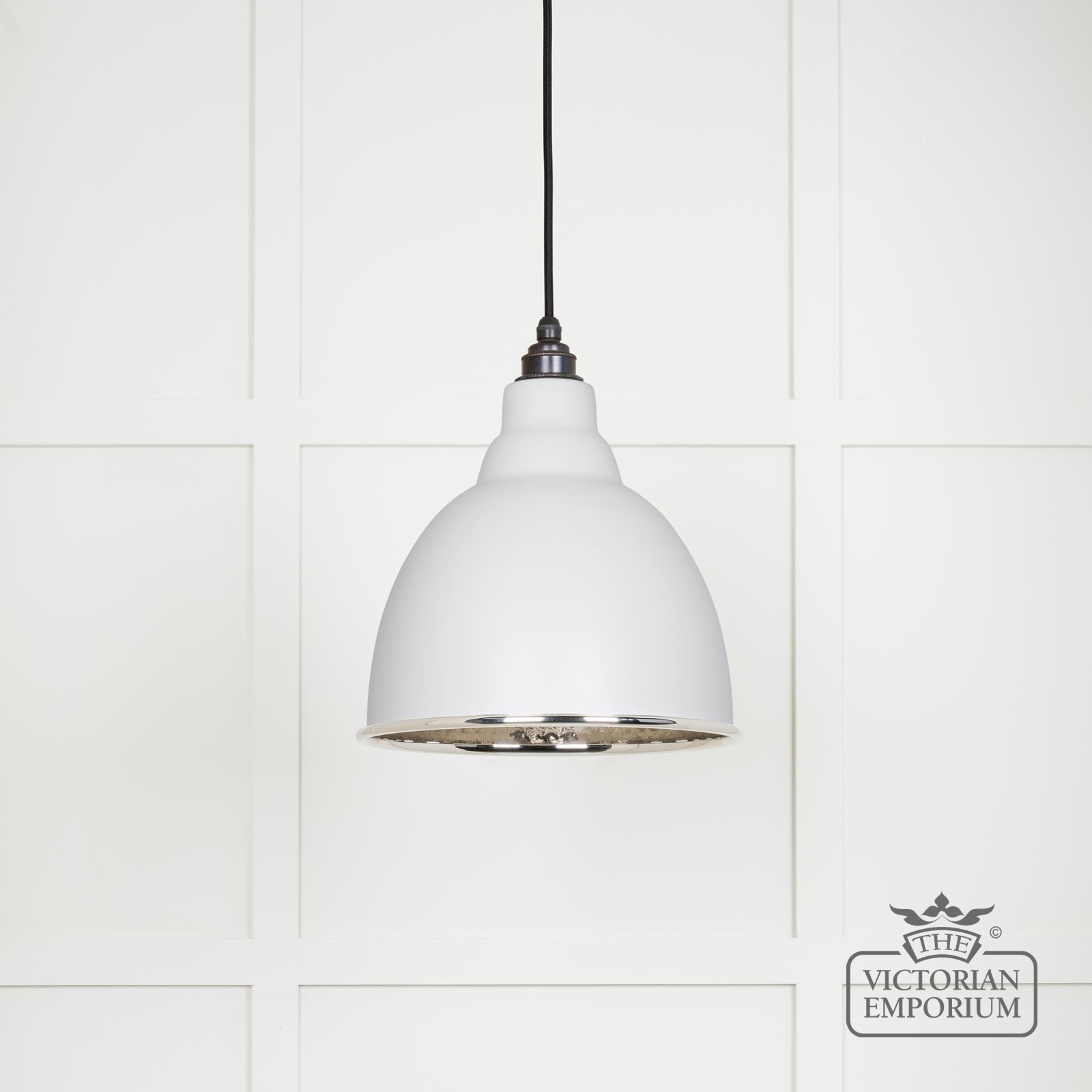 Brindle Pendant Light in Flock with Hammered Nickel Interior