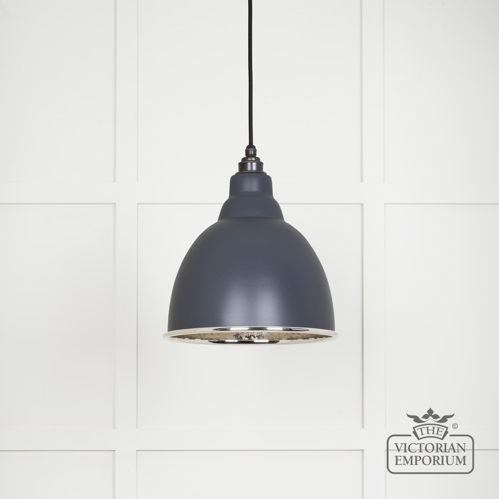 Brindle Pendant Light in Slate with Hammered Nickel Interior