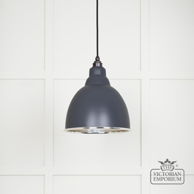Brindle Pendant Light In Slate With Hammered Nickel Interior 49511sl Main L