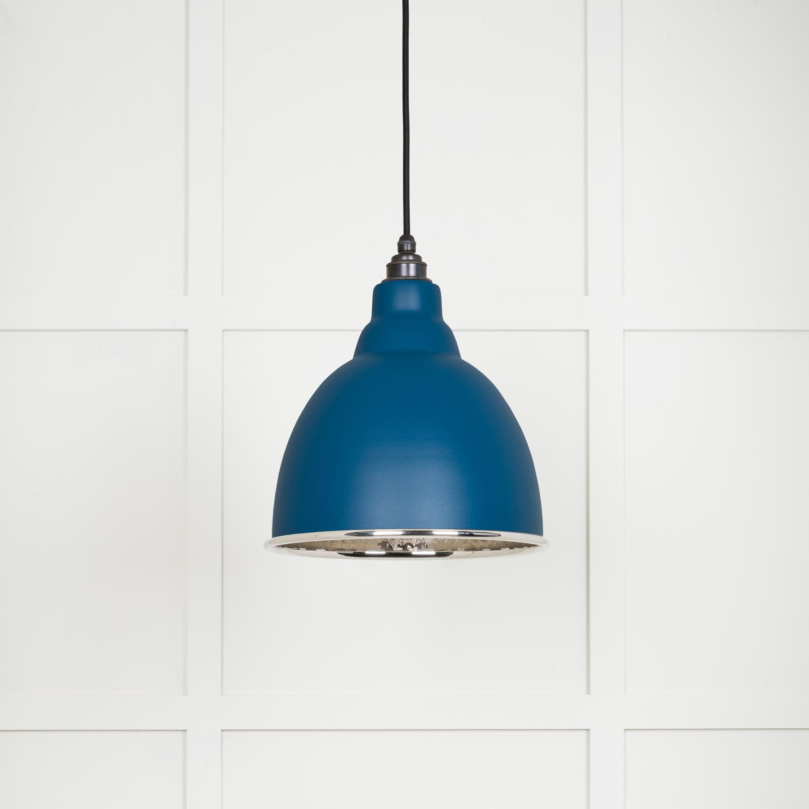Brindle Pendant Light in Upstream with Hammered Nickel Interior