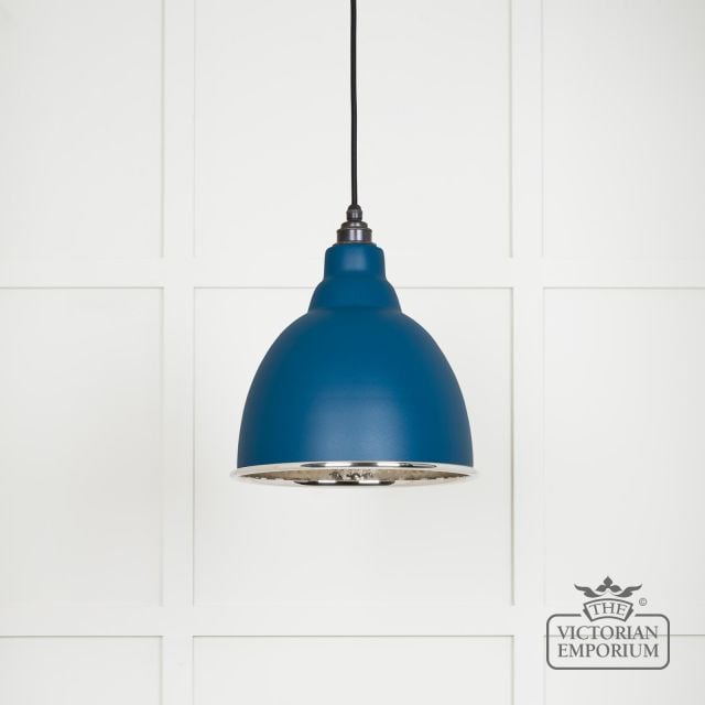 Brindle Pendant Light in Upstream with Hammered Nickel Interior