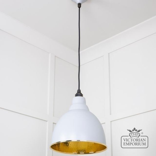 Brindle Pendant Light In Birch With Hammered Brass Interior 49517bi 3 L