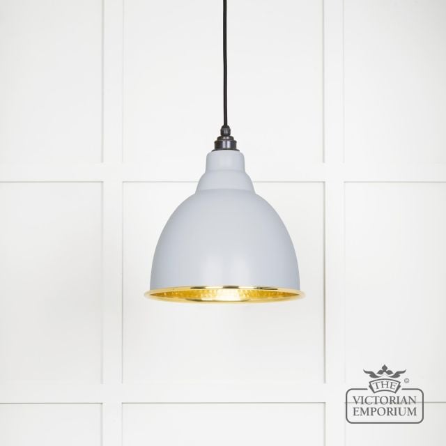 Brindle Pendant Light In Birch With Hammered Brass Interior 49517bi Main L