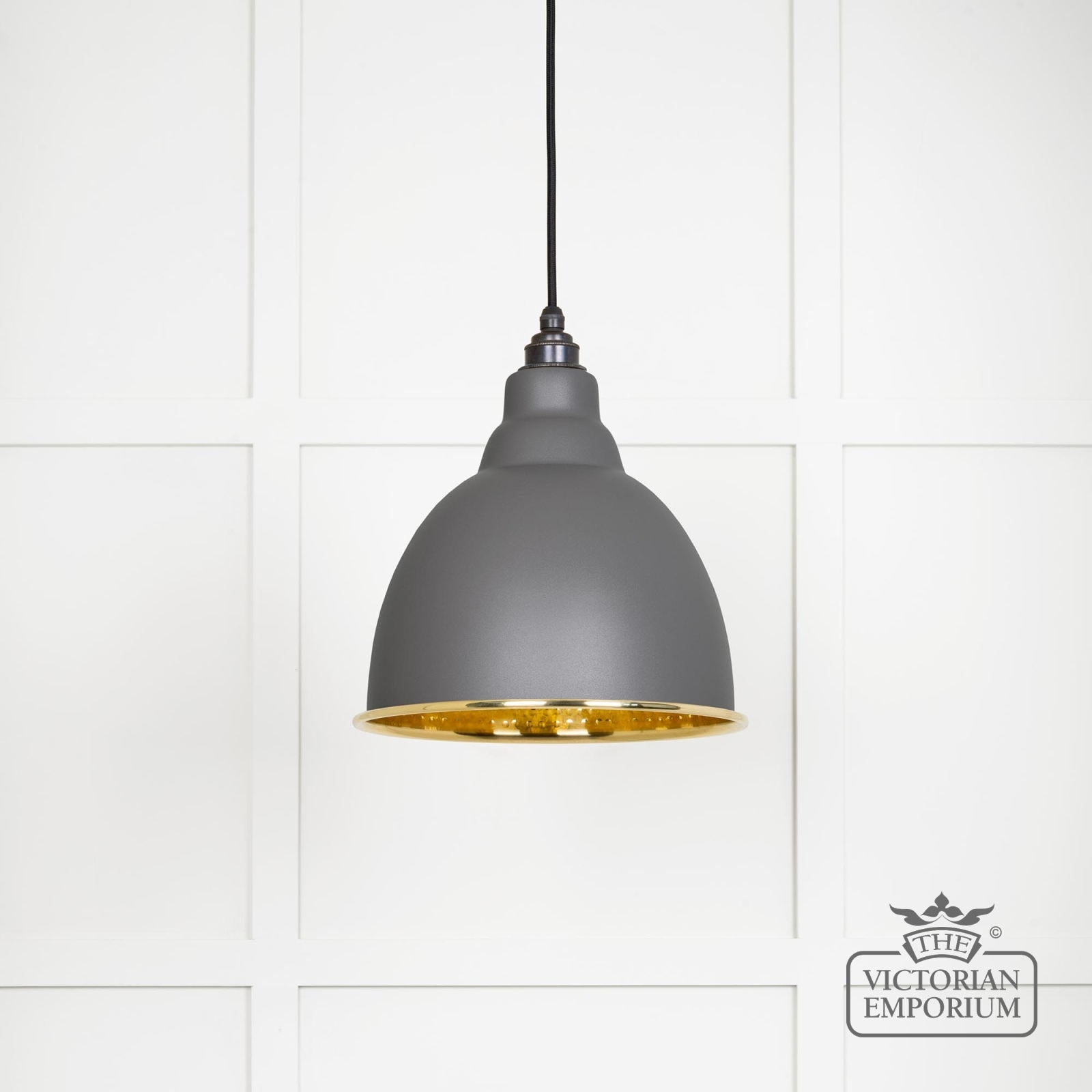 Brindle pendant light in Bluff with hammered brass interior