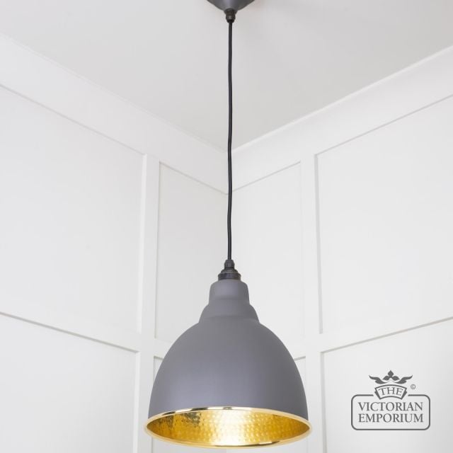 Ndant Light In Bluff With Hammered Brass Interior 49517bl 2 L
