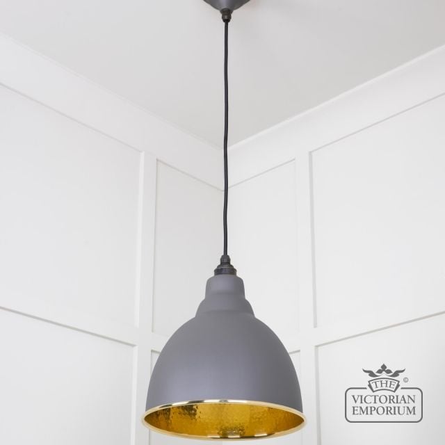Ndant Light In Bluff With Hammered Brass Interior 49517bl 3 L