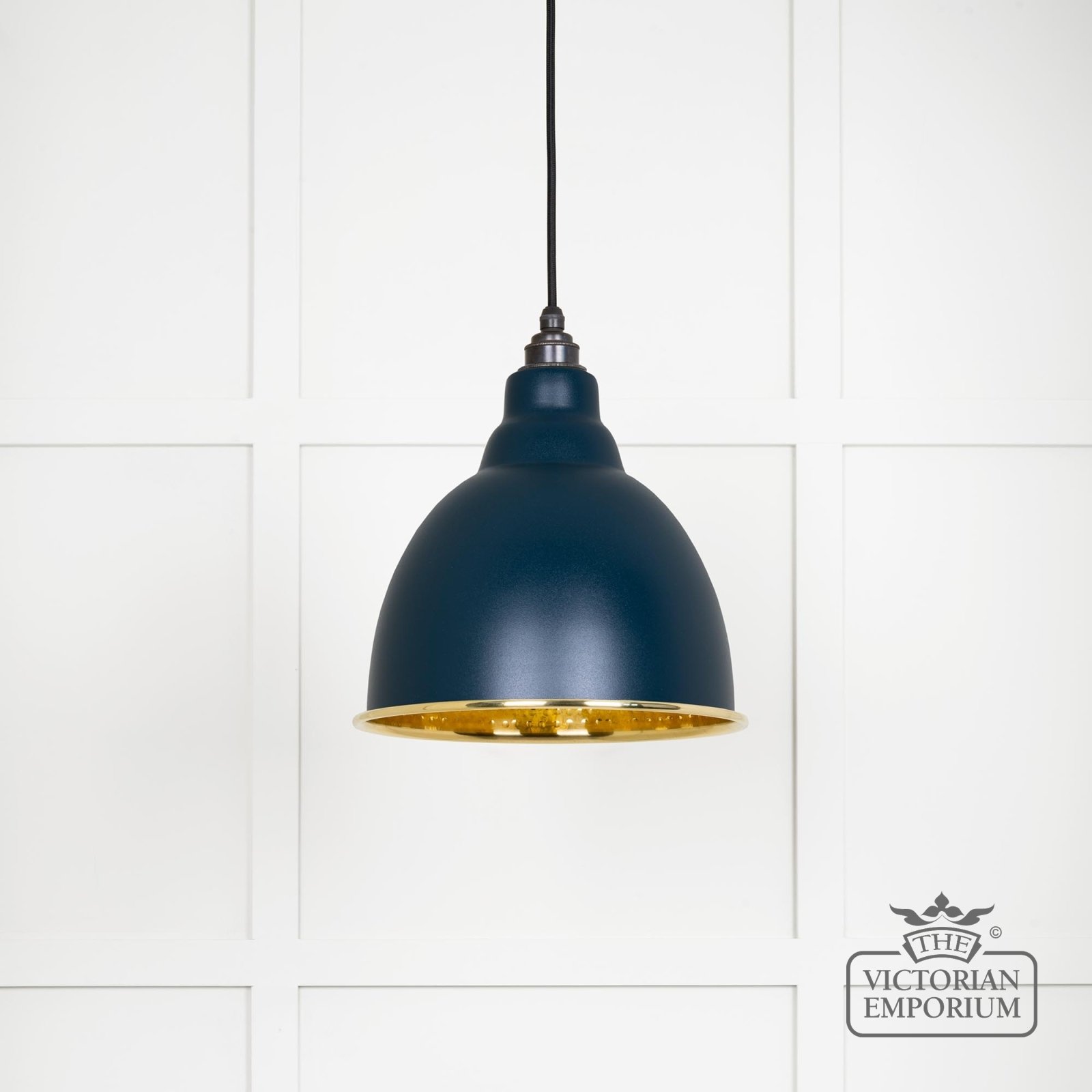 Brindle pendant light in Dusk with hammered brass interior