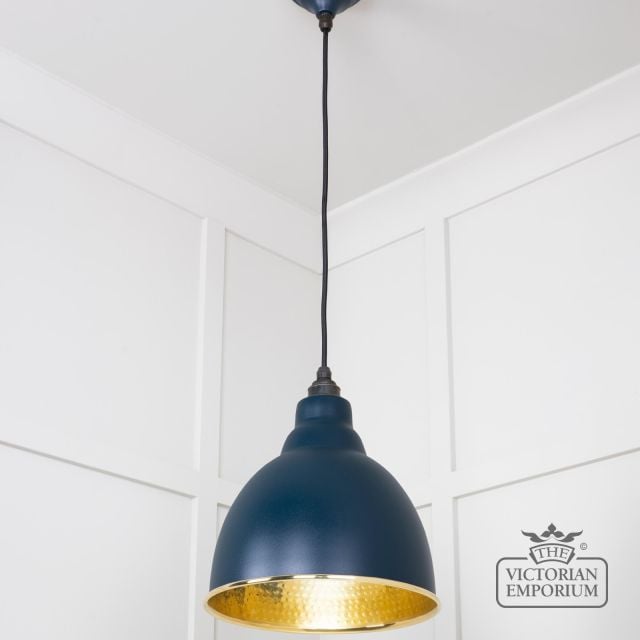 Brindle Pendant Light In Dusk With Hammered Brass Interior 49517du 2 L