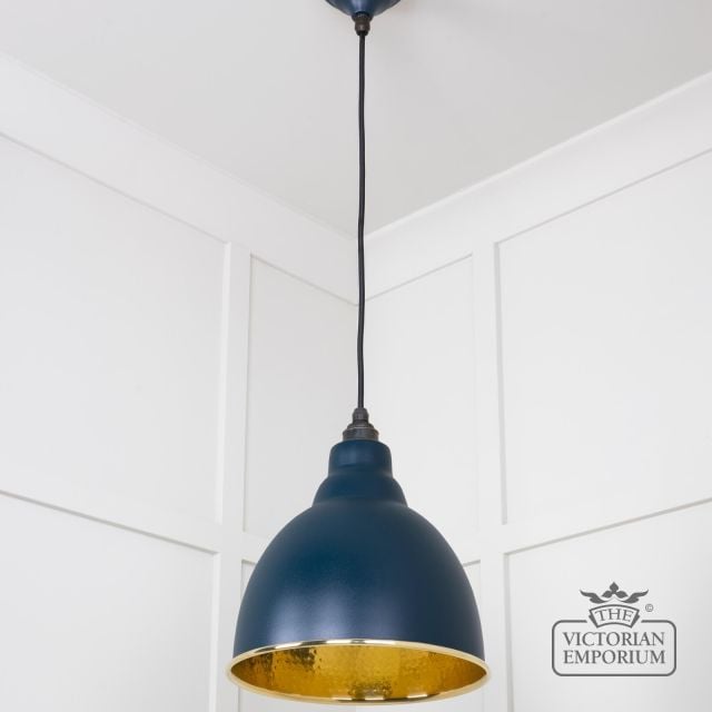 Brindle Pendant Light In Dusk With Hammered Brass Interior 49517du 3 L