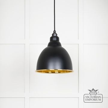 Brindle pendant light in Black with hammered brass interior