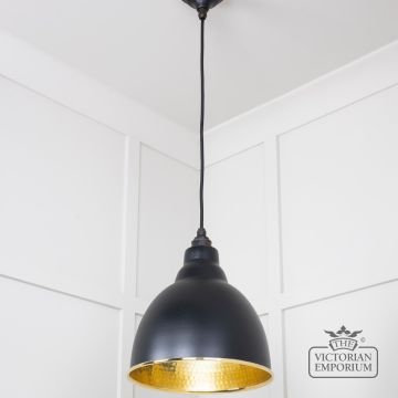Endant Light In Black With Hammered Brass Interior 49517eb 2 L