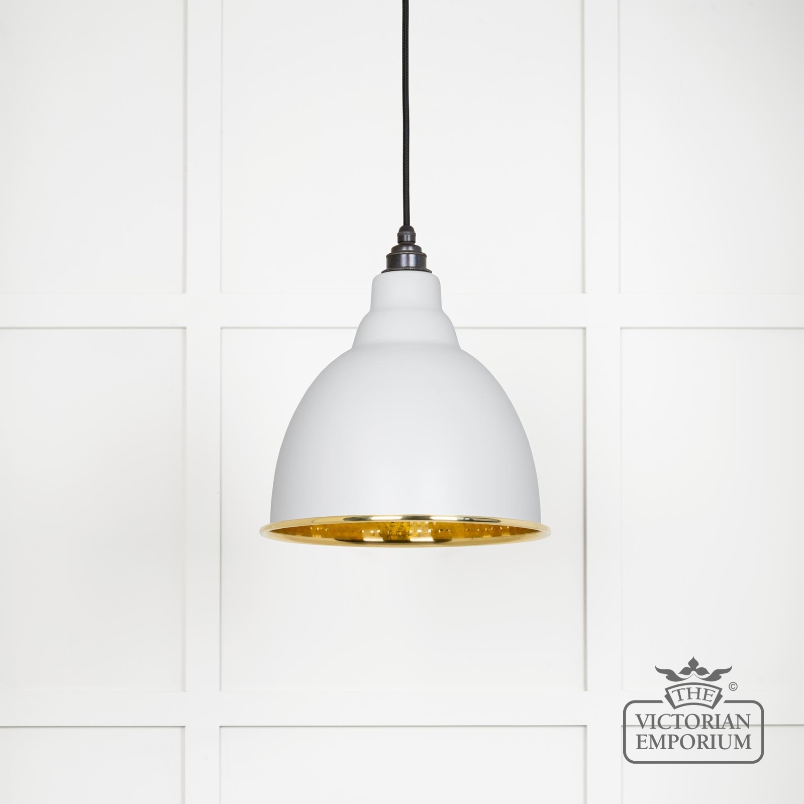 Brindle pendant light in Flock with hammered brass interior