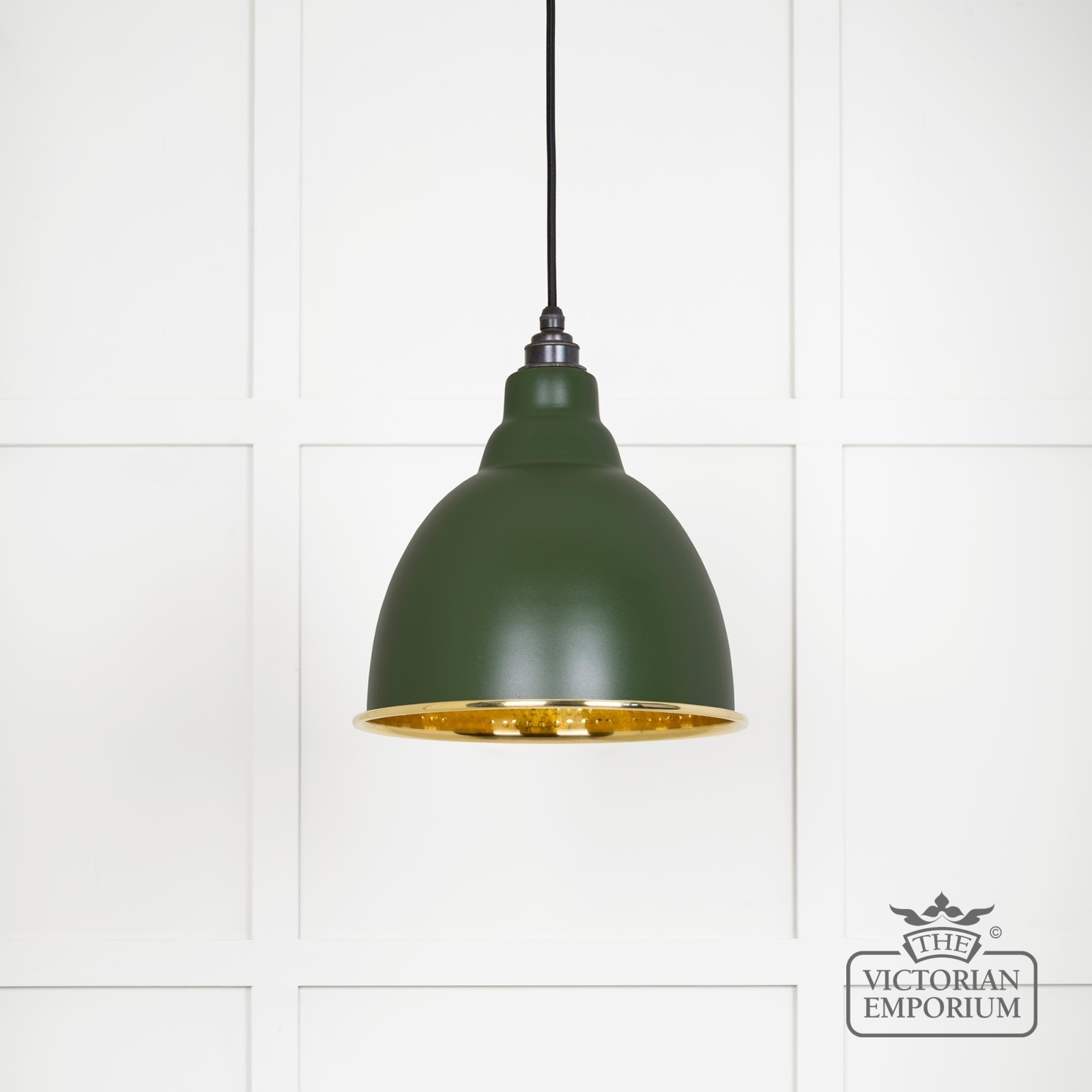 Brindle pendant light in Heath with hammered brass interior