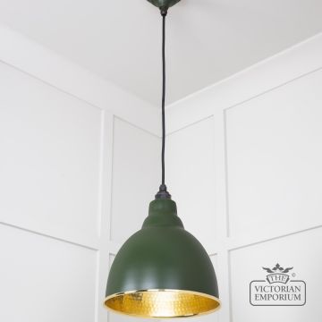 Brindle Pendant Light In Heath With Hammered Brass Interior 49517h 2 L
