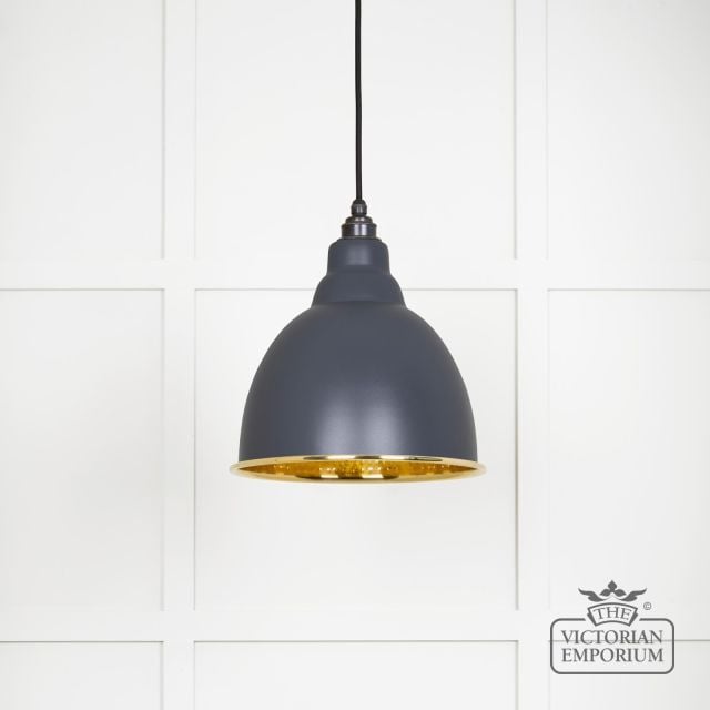 Brindle pendant light in Slate with hammered brass interior