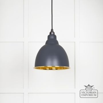 Brindle Pendant Light In Slate With Hammered Brass Interior 49517sl 1 L