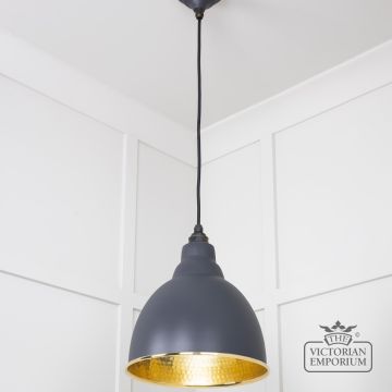 E Pendant Light In Slate With Hammered Brass Interior 49517sl 2 L