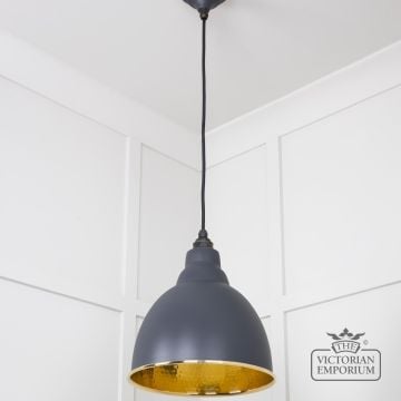E Pendant Light In Slate With Hammered Brass Interior 49517sl 3 L
