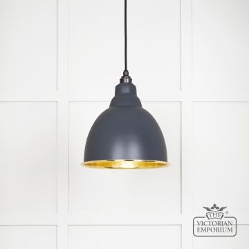 E Pendant Light In Slate With Hammered Brass Interior 49517sl Main L