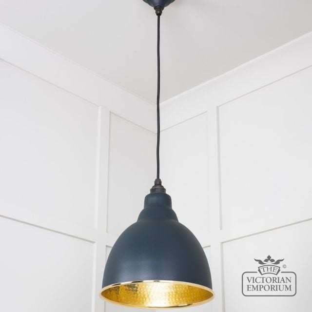 Brindle Pendant Light In Soot With Hammered Brass Interior 49517so 2 L