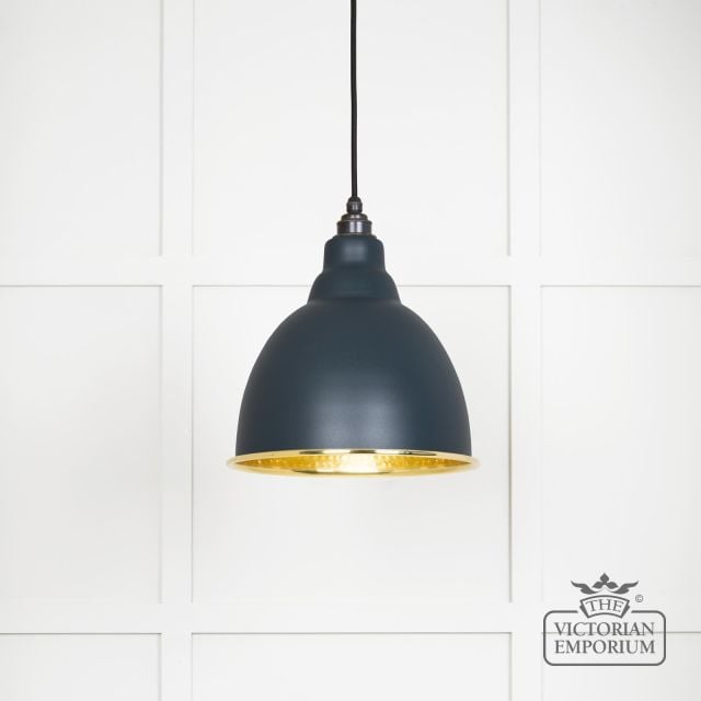 Brindle Pendant Light In Soot With Hammered Brass Interior 49517so Main L