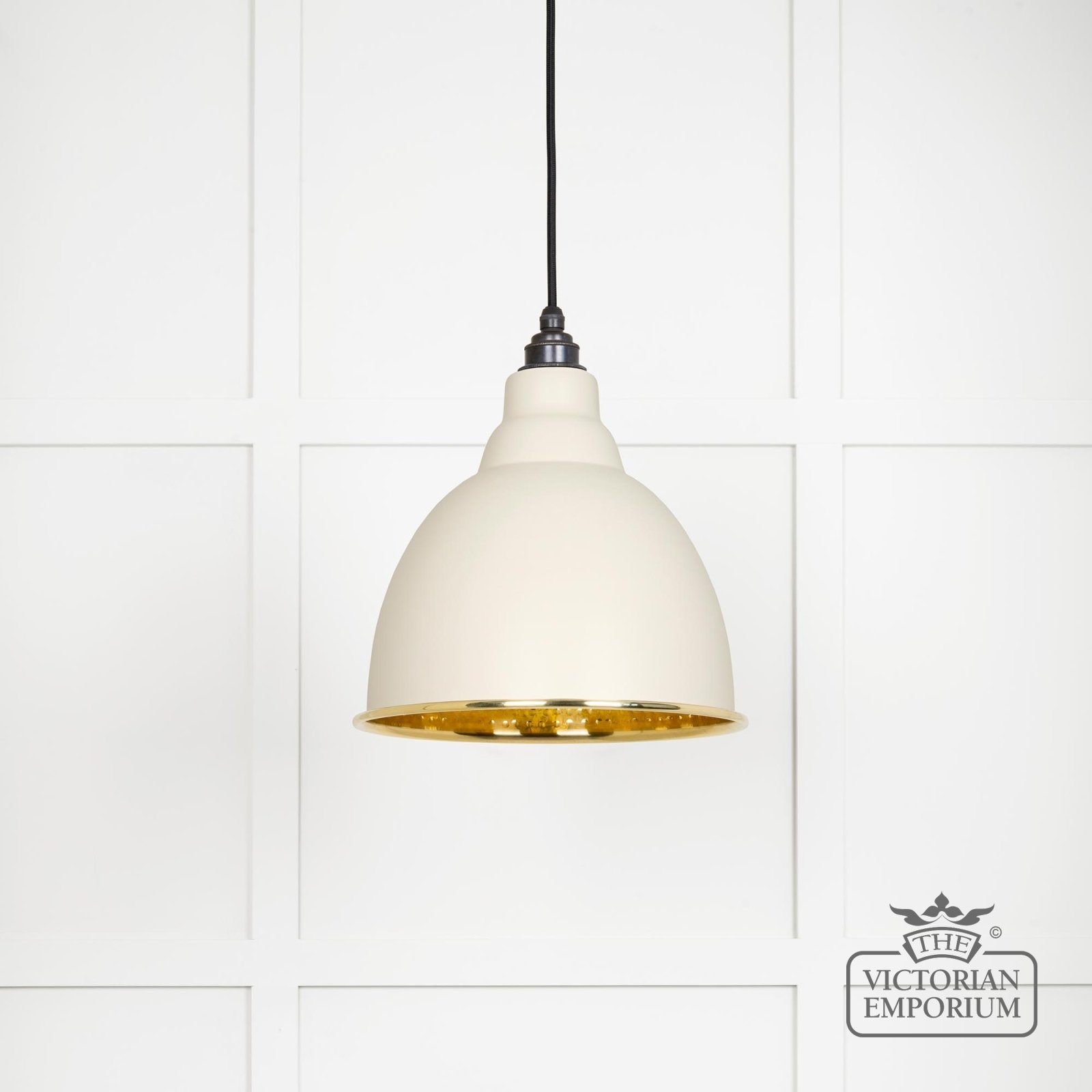 Brindle pendant light in Teasel with hammered brass interior