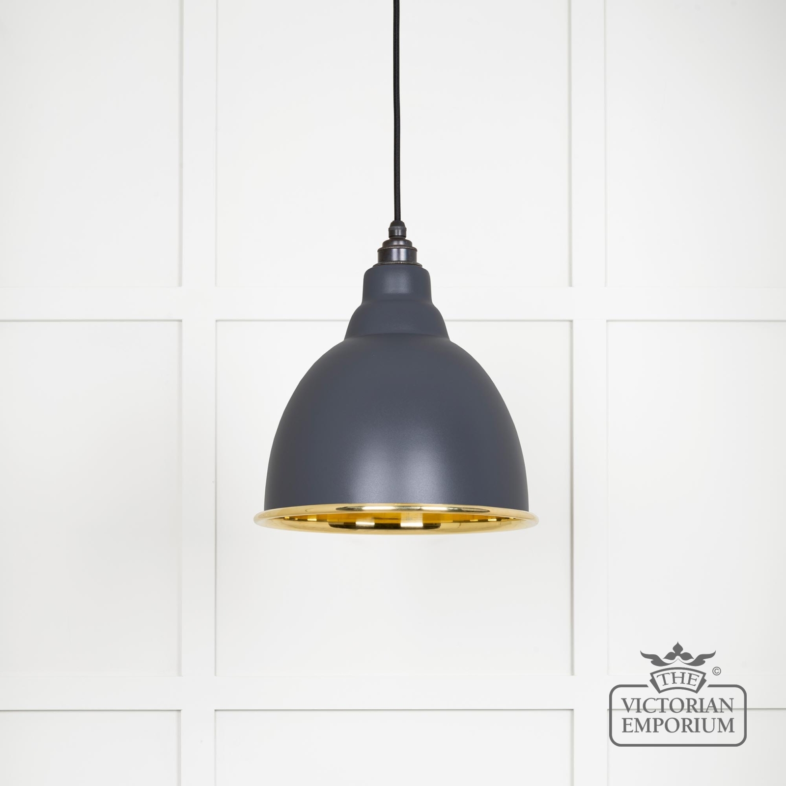 Brindle pendant light in Smooth brass and Slate finish