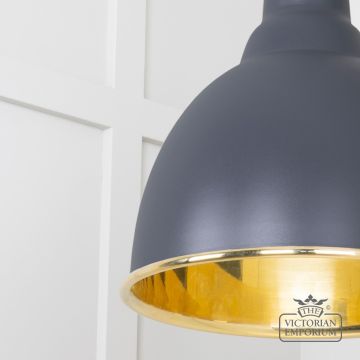 Brindle Pendant Light In Smooth Brass And Slate Finish 49518sl 4 L