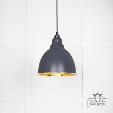 Brindle Pendant Light In Smooth Brass And Slate Finish 49518sl Main L