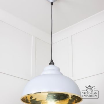 Harlow Pendant Light In Hammered Brass With Painted Bluff Exterior 49521bi 2 L