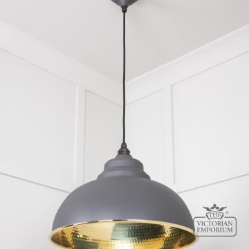 Harlow Pendant Light In Hammered Brass With Painted Bluff Exterior 49521bl 2 L
