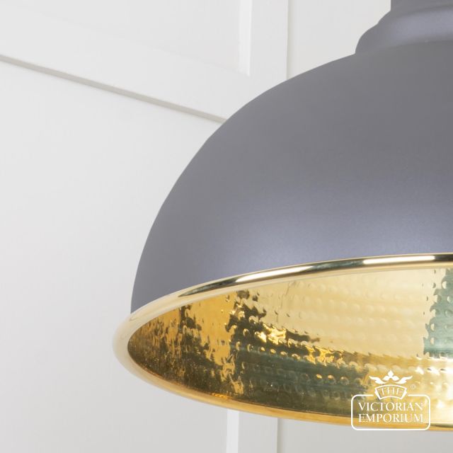 Harlow Pendant Light In Hammered Brass With Painted Bluff Exterior 49521bl 4 L