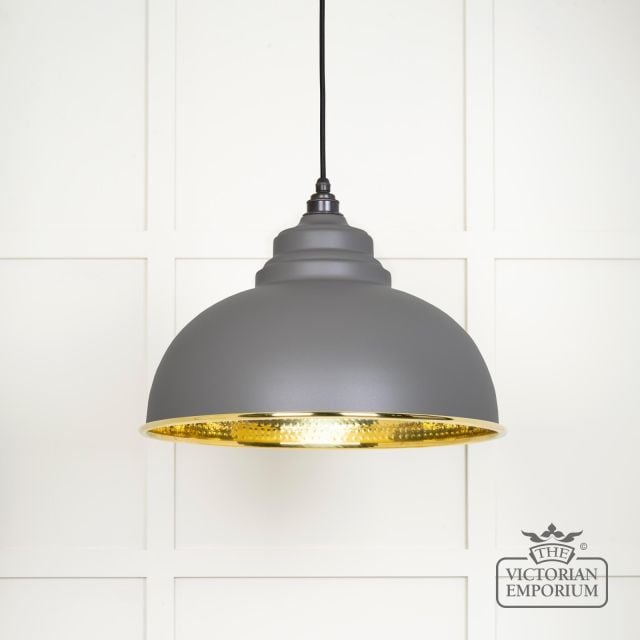 Harlow Pendant Light In Hammered Brass With Painted Bluff Exterior 49521bl Main L