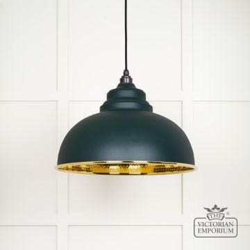 Harlow pendant light in hammered brass with painted Dingle exterior