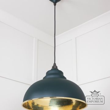 Harlow Pendant Light In Hammered Brass With Painted Dingle Exterior 49521di 2 L